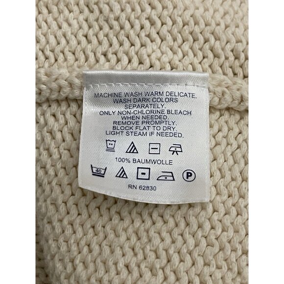 Vintage Lands’ End Women’s M 10-12 Cotton Cardigan Sweater Cream Shawl Collar - Picture 6 of 9